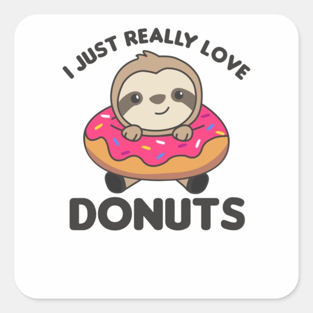 Sticker Carré Sloth Aime Les Donuts. Les fentes sont roses (Devant)