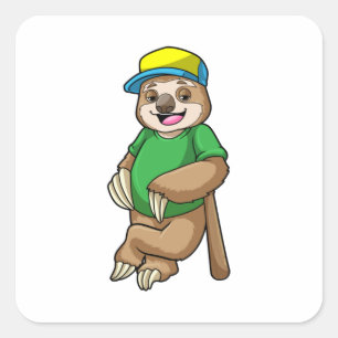 Sticker Carré Sloth at Baseball with Baseball bat