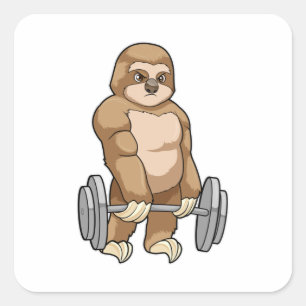 Sticker Carré Sloth au Bodybuilding avec Barbell