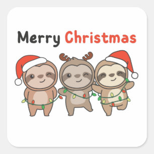 Sticker Carré Sloth Christmas mignonne Slots Joyeux Noël