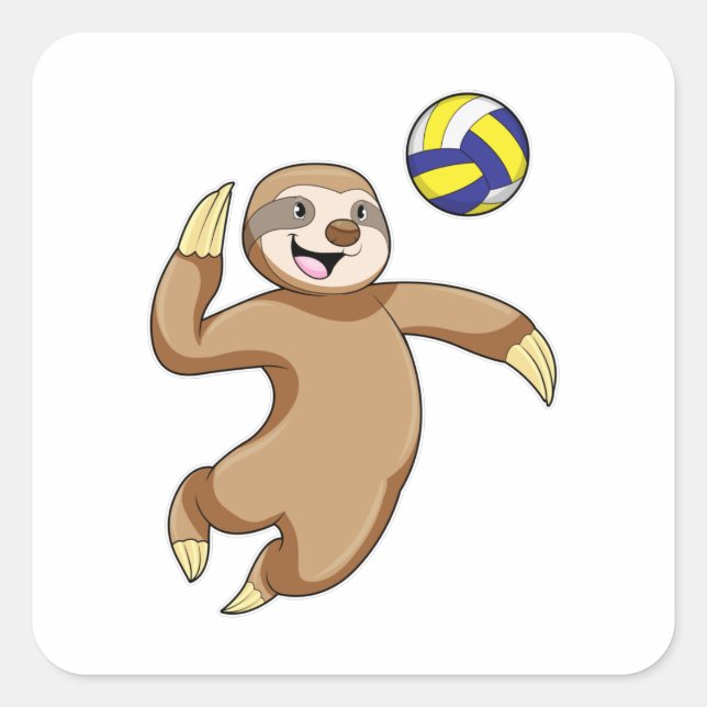 Sticker Carré Sloth comme joueur de volleyball avec volleyball (Devant)