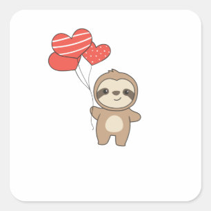 Sticker Carré Sloth For Valentine's Day Cute Animals With Hearts