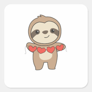 Sticker Carré Sloth For Valentine's Day Cute Animals With Hearts