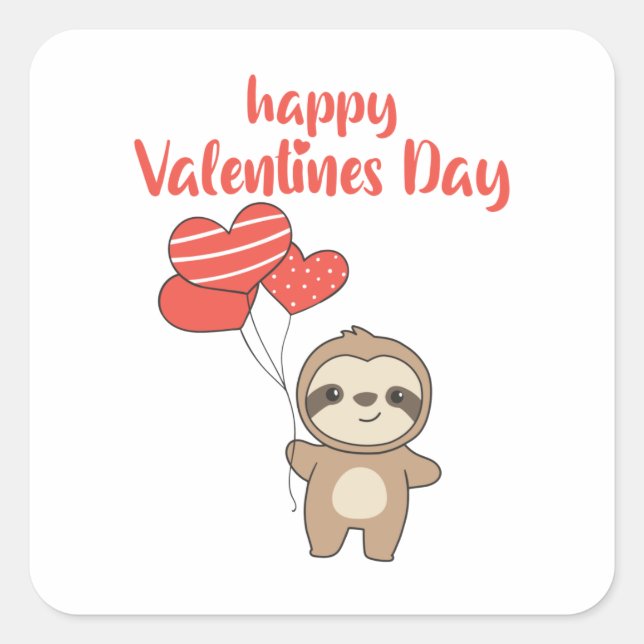 Sticker Carré Sloth For Valentine's Day Cute Animals With Hearts (Devant)