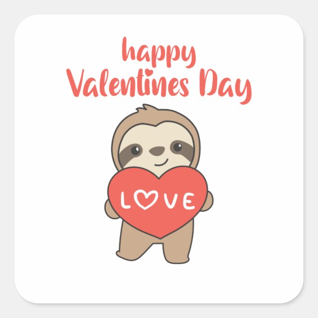Sticker Carré Sloth For Valentine's Day Cute Animals With Hearts (Devant)