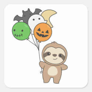 Sticker Carré Sloth Halloween Balloons Enfants mignons Animaux