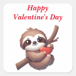Sticker Carré Sloth Holding a Heart Blank Valentine's Day