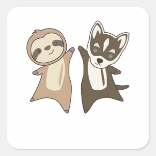 Sticker Carré Sloth Husky Chien Sloth Chiens