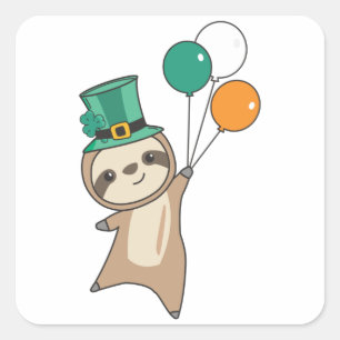 Sticker Carré Sloth Ireland Saint Patrick's Day Balloons
