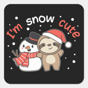 Sticker Carré Sloth Je suis Snow mignon Snowman Snow Pun Carré S