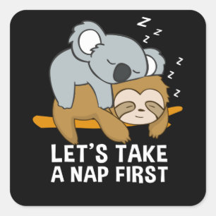Sticker Carré Sloth Koala Dormir Tard Riser Cute