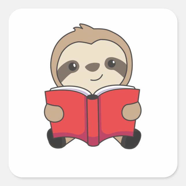 Sticker Carré Sloth Lit Un Lecteur De Livres Rat Cute Sloths (Devant)