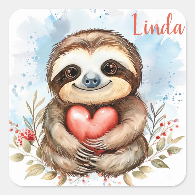 Sticker Carré Sloth love personnalise (Devant)
