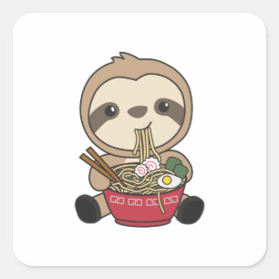 Sticker Carré Sloth Mange Ramen Cute Kawaii Noodle Sloth