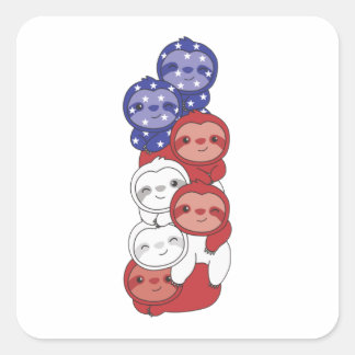 Sticker Carré Sloth Pour Le 4 Juillet Drapeau Américain