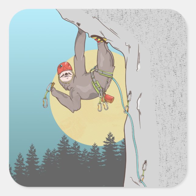Sticker Carré Sloth Rock climbing (Devant)
