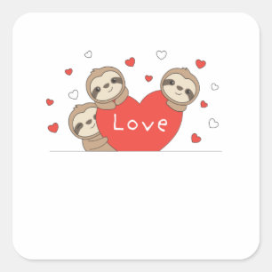 Sticker Carré Sloth Valentine's Day Heart Love mignonne Sloths