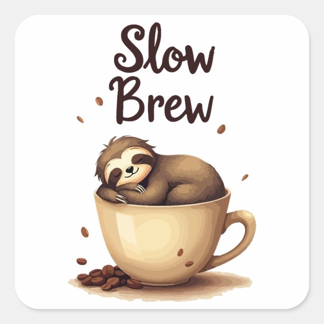 Sticker Carré Slow Brew Coffee Sloth (Devant)