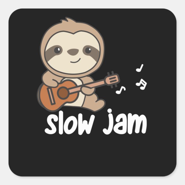 Sticker Carré Slow Jam Sloth Fait Musique Avec Guitare (Devant)