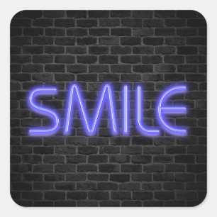 Sticker Carré SMILE texte dans néon lumières sur brique