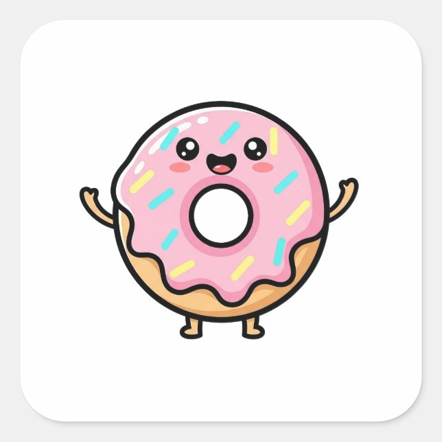 Sticker Carré Smiling Donut – Cute Kawaii Illustration (Devant)
