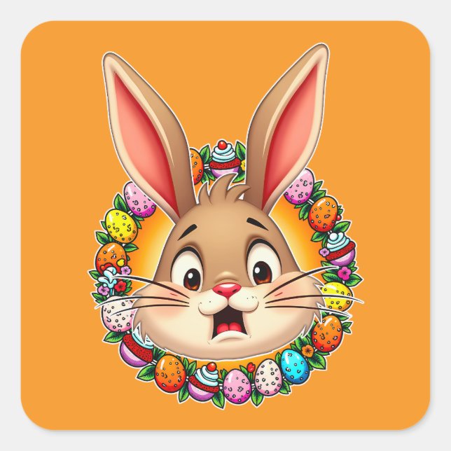 Sticker Carré Smiling Easter Bunny – Floral Frame Autocolante (Devant)