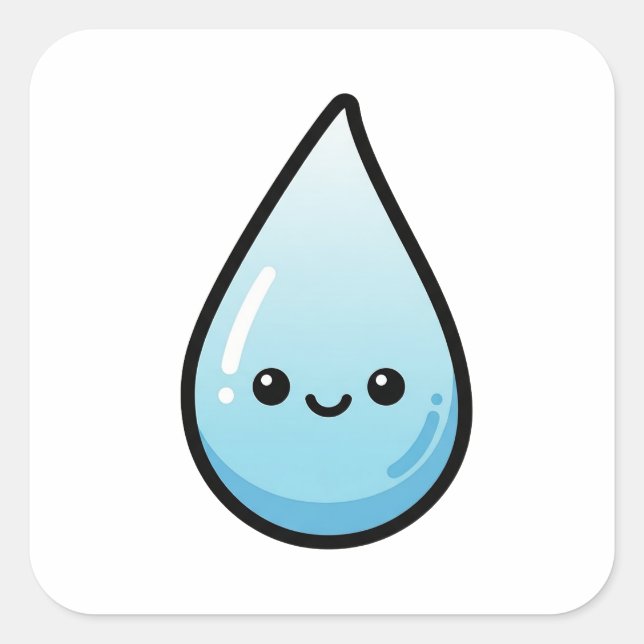 Sticker Carré Smiling Raindrop – Cute Kawaii Illustration (Devant)