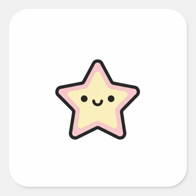 Sticker Carré Smiling Star – Cute Kawaii Illustration (Devant)