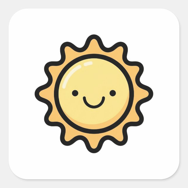 Sticker Carré Smiling Sun – Cute Kawaii Illustration (Devant)