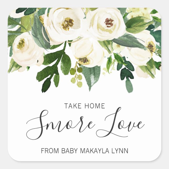 Sticker Carré Smore Love Floral Greenery Girl Baby shower (Devant)