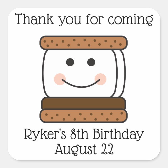 Sticker Carré Smores Camping Anniversaire Fête Favoriser (Devant)