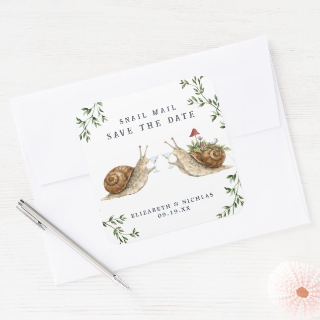 Sticker Carré Snail Mail Save the Date | Watercolor Wedding (Enveloppe)