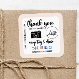 Sticker Carré Snap Tag & Share Social Media Order Thank You