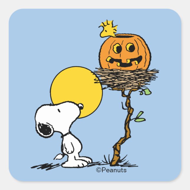 Sticker Carré Snoopy & Bois Nid Avec Jack O'Lantern (Devant)