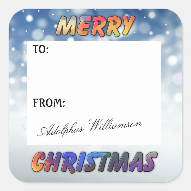 Sticker Carré Snow and Merry Christmas gift Label (Devant)
