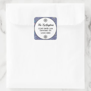 Sticker Carré Snow Falling Snowflakes Pine Boughs Adresse de ret