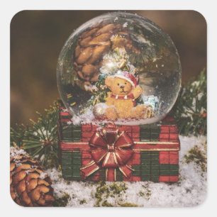 Sticker Carré Snow globe with cute Bear