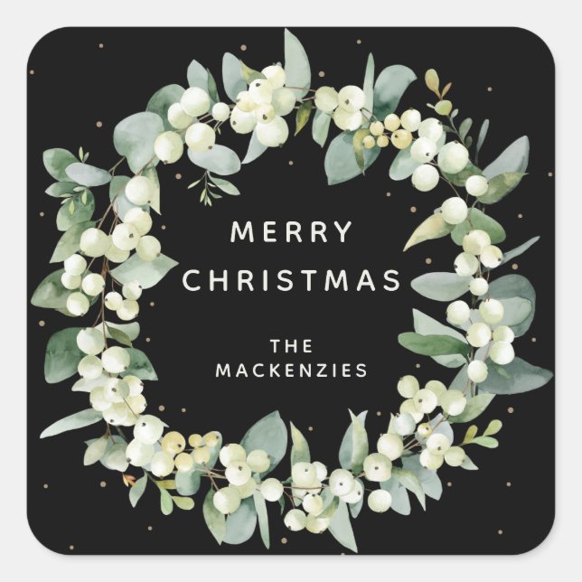 Sticker Carré Snowberry+Eucalyptus Wreath Message de vacances pe (Devant)
