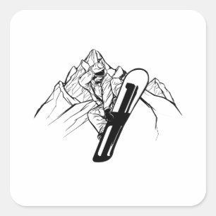 Sticker Carré Snowboarder Mountain Adventure