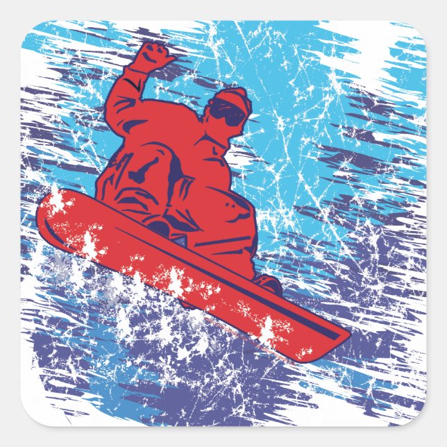 Sticker Carré Snowboardeur cool (Devant)