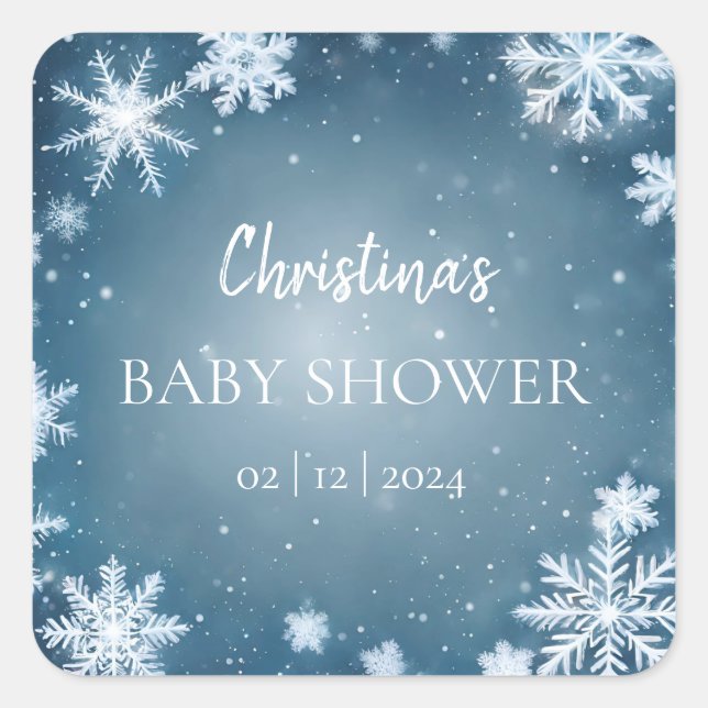 Sticker Carré Snowflake Winter Wonderland Baby shower Bleu (Devant)