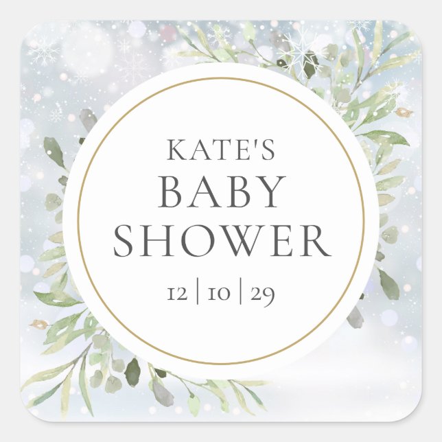 Sticker Carré Snowflakes d'hiver Baby shower verdoyant (Devant)