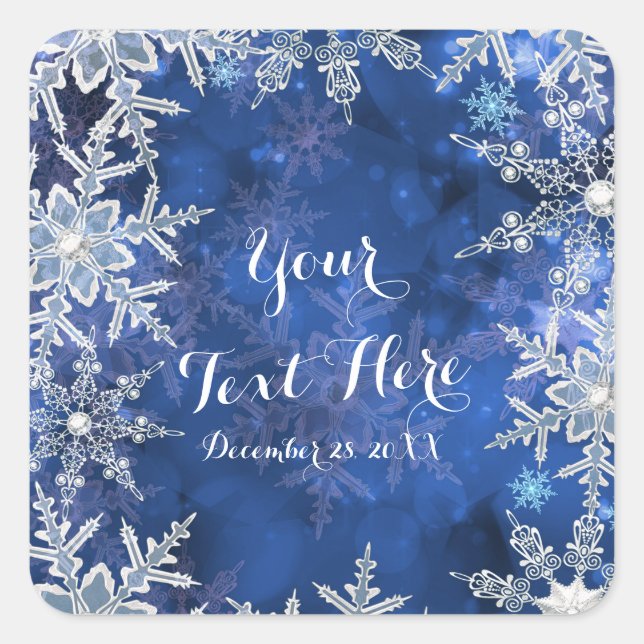 Sticker Carré Snowflakes Hiver Blue Fête Favoriser (Devant)
