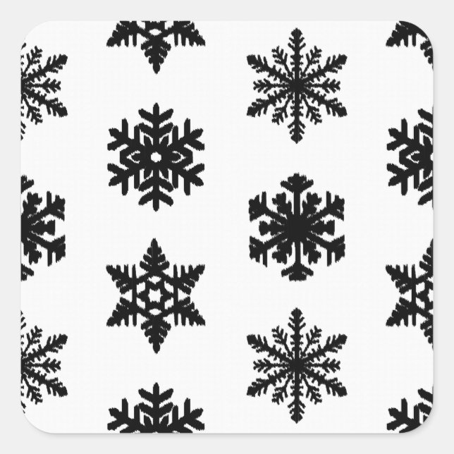 Sticker Carré Snowflakes Ikat - Blanc et noir (Devant)
