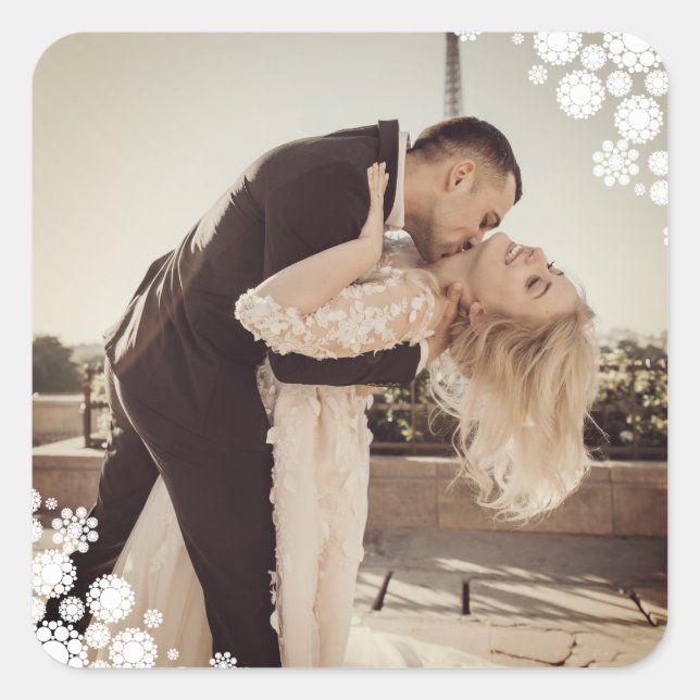 Sticker Carré Snowflakes Love Peace Joy Kisses Mariage photo (Devant)
