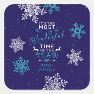 Sticker Carré Snowflakes Noël Noël Noël Noël Marine bleu Turquoi