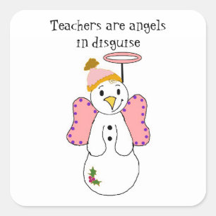 Sticker Carré Snowman Angel Avec Enseignant Dit