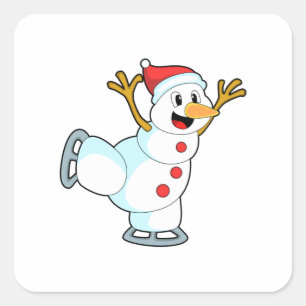 Sticker Carré Snowman au patinage sur glace avec patins sur glac