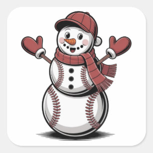 Sticker Carré Snowman Baseball Noël Amateurs de sport