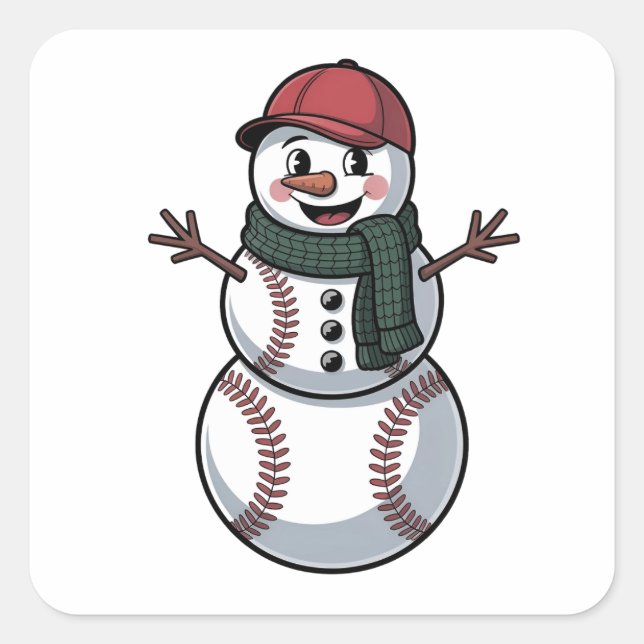 Sticker Carré Snowman Baseball Noël Père Noël Baseball Sport (Devant)